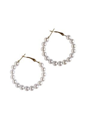 Coastal Gold Faux Pearl Hoop Earrings